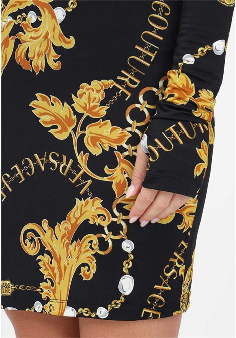 Miniabito nero con cut-out e fantasia chain couture da donna VERSACE JEANS COUTURE | 75HAO919JS204G89