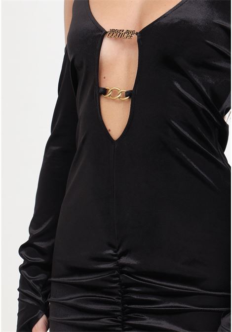 Miniabito nero in velluto con logo da donna VERSACE JEANS COUTURE | 75HAO977N0225899
