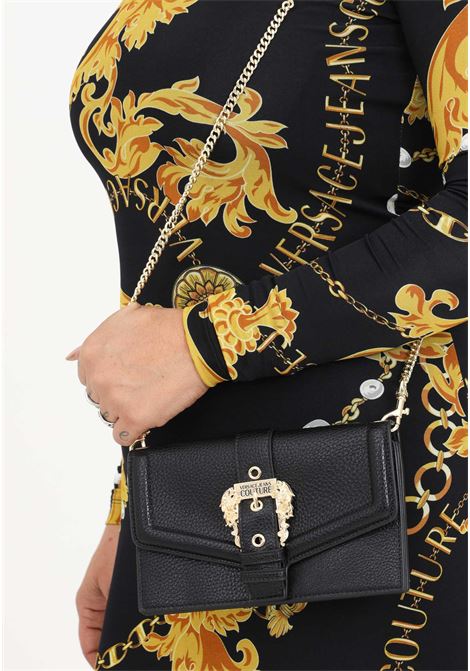 Black wallet with shoulder strap and baroque buckle for women VERSACE JEANS COUTURE | Wallets | 75VA5PF6ZS413899