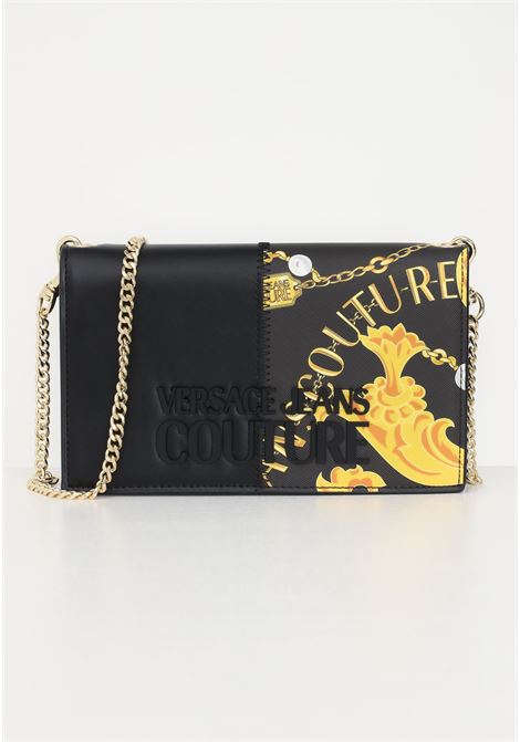 Half black wallet with shoulder strap and embossed logo for women VERSACE JEANS COUTURE | Wallets | 75VA5PP6ZS820G89