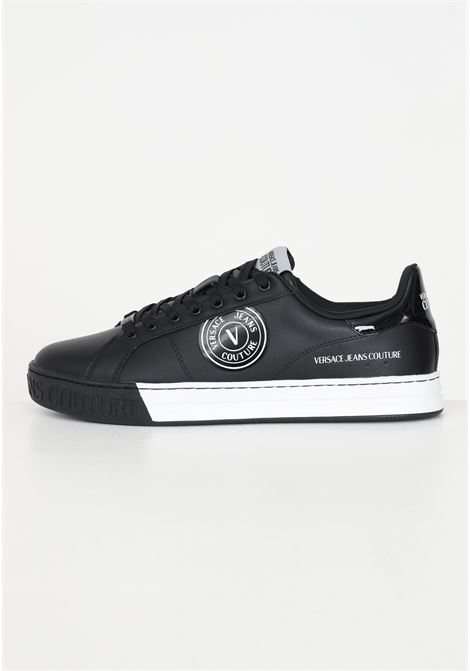 Black and white Court low sneakers in leather with logo patch for men VERSACE JEANS COUTURE | Sneakers | 75YA3SK1ZP333899
