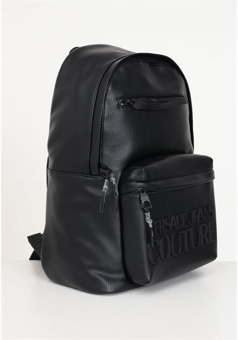 Black backpack with logo plaque in faux leather for men VERSACE JEANS COUTURE | Backpacks | 75YA4B70ZG128899