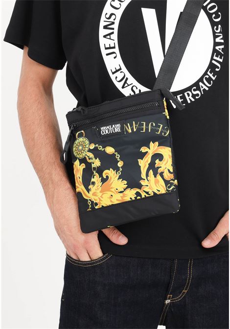 Black and gold shoulder bag with embossed logo for men VERSACE JEANS COUTURE | Bags | 75YA4B86ZS930G89