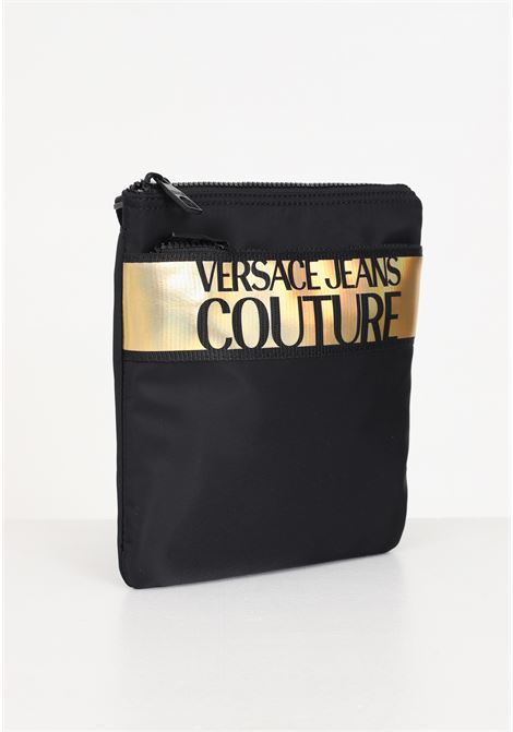 Black messenger bag with gold logo for men VERSACE JEANS COUTURE | Bags | 75YA4B96ZS927G89