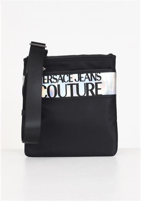 Black messenger bag with silver logo for men VERSACE JEANS COUTURE | Bags | 75YA4B96ZS927LD2