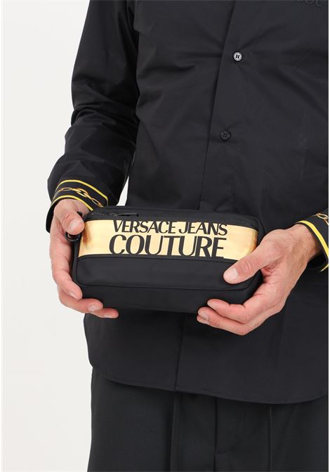 Black bum bag with gold band for men VERSACE JEANS COUTURE | Pouch | 75YA4B9DZS927G89