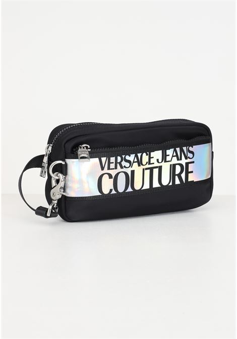 Black bum bag with silver band for men VERSACE JEANS COUTURE | Pouch | 75YA4B9DZS927LD2