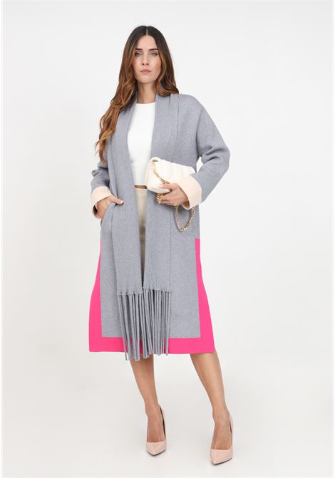 Fluorescent gray and fuchsia coat with fringes for women VICOLO | Coat | 22019RGRIGIO/FUXIA