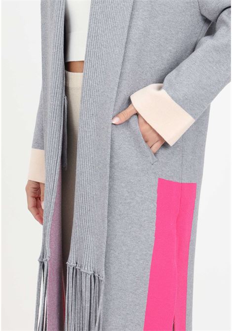 Fluorescent gray and fuchsia coat with fringes for women VICOLO | Coat | 22019RGRIGIO/FUXIA