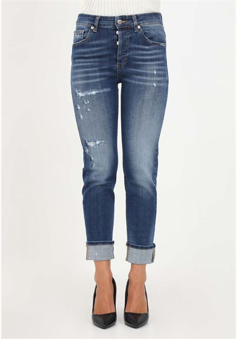 Daisy jeans in blue denim with lapel ends for women. VICOLO | Jeans | DR5090A DENIM BLU