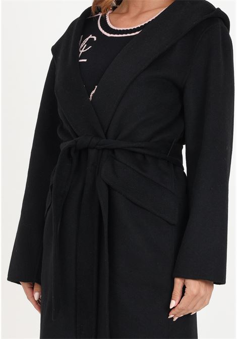 Black coat with belt and hood for women VICOLO | Coat | TR0057A99