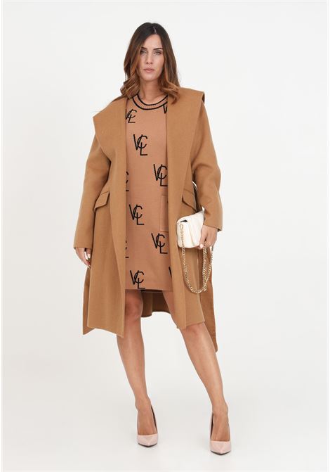 Camel coat with belt and hood for women VICOLO | Coat | TR0057RU62