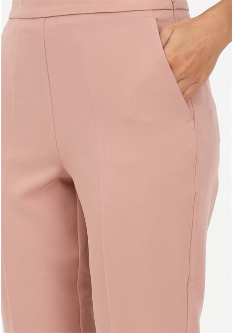 Classic blush women's high-waisted trousers with ribbing VICOLO | Pants | TR0300RU41