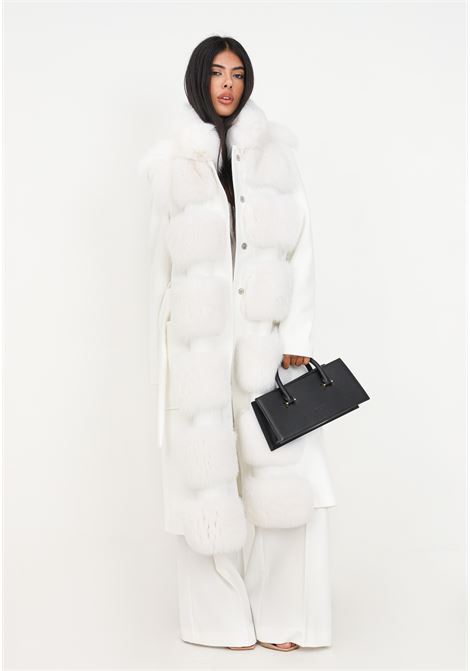 Cappotto bianco con collo in pelliccia e tasconi da donna YES LONDON | Cappotti | CD1164BIANCO/SHADOW