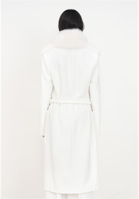 White coat with fur collar and big pockets for women YES LONDON | Coat | CD1164BIANCO/SHADOW