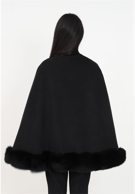 Black cape with gold buttons and fur bottom for women YES LONDON | Capes | CD1172NERO/NERO