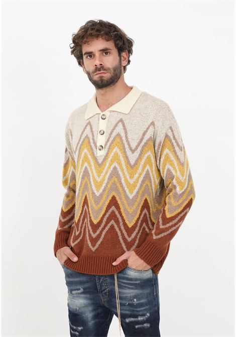 Beige wave pattern sweater for men YES LONDON | Knitwear | XML3547.