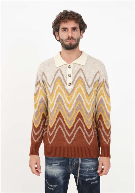 Beige wave pattern sweater for men YES LONDON | Knitwear | XML3547.