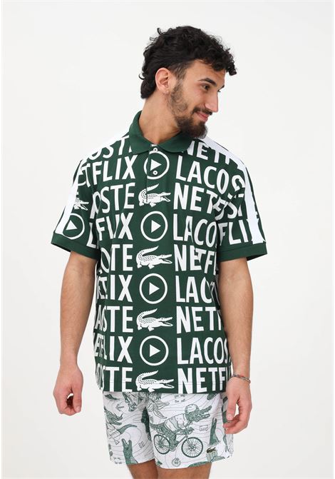 Polo verde da uomo Lacoste X Netflix con stampa di entrambe i loghi LACOSTE | Polo | PH7046291