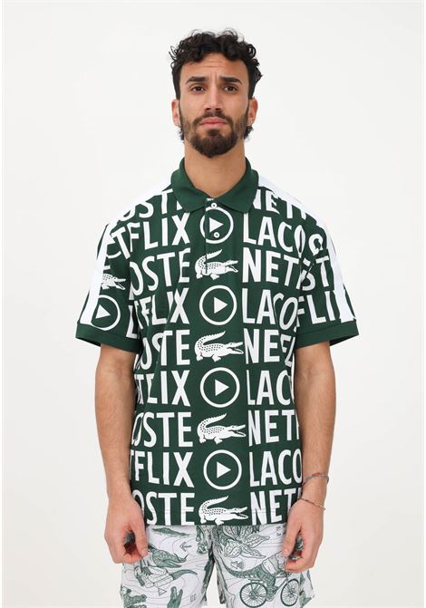 Polo verde da uomo Lacoste X Netflix con stampa di entrambe i loghi LACOSTE | Polo | PH7046291