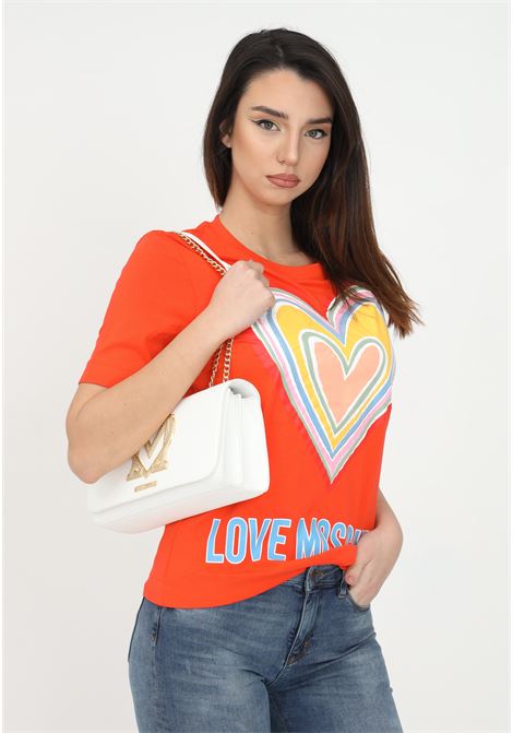 Orange women's t-shirt with maxi heart and mini sequins LOVE MOSCHINO | W4F153OM3876J86