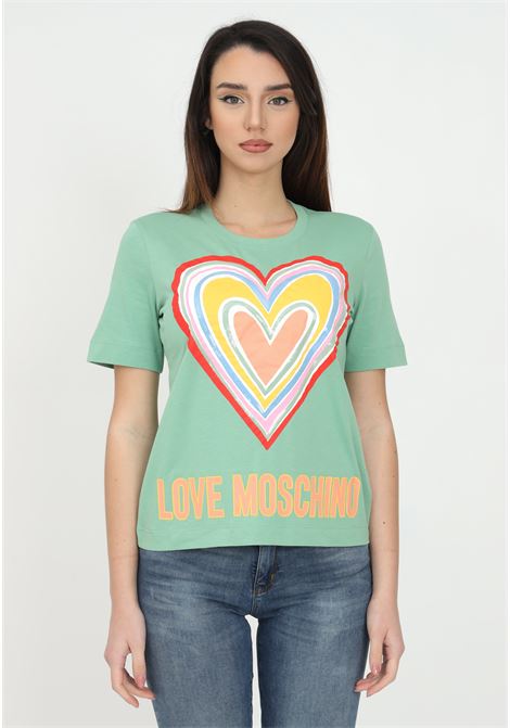 Green women's t-shirt with maxi heart and mini sequins LOVE MOSCHINO | W4F153OM3876R07