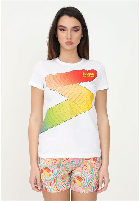 White women's t-shirt by love moschino with logo and hearts print LOVE MOSCHINO | W4F732EM3876A00