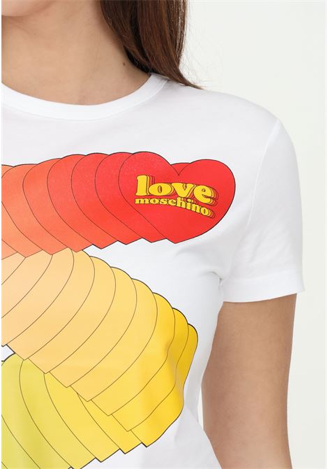 T-shirt love moschino bianco da donna con stampa logo e cuori LOVE MOSCHINO | T-shirt | W4F732EM3876A00
