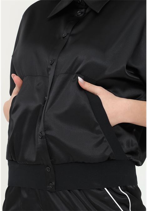 Camicia love moschino nero da donna a manica corta con ricamo logo sul retro LOVE MOSCHINO | WCE4201S3797C74