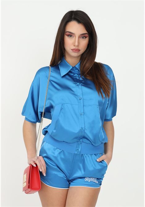 Camicia love moschino azzurro da donna a manica corta con ricamo logo sul retro LOVE MOSCHINO | WCE4201S3797Y14