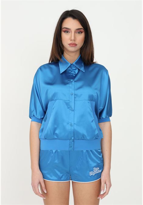 Light blue women's shirt by love moschino with back logo embroidery, short sleeve LOVE MOSCHINO | Shirt | WCE4201S3797Y14