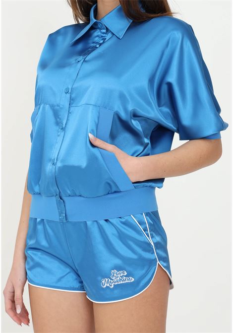 Light blue women's shirt by love moschino with back logo embroidery, short sleeve LOVE MOSCHINO | Shirt | WCE4201S3797Y14