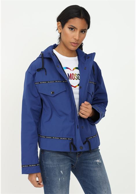 Blue women's jacket by love moschino with hood LOVE MOSCHINO | WH79580T248AY56