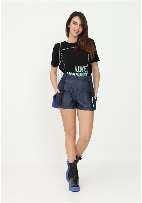 Denim women's shorts by love moschino with buckles on the front LOVE MOSCHINO | WO17080T174A005L