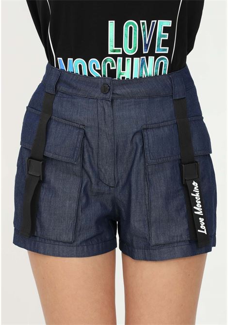 Denim women's shorts by love moschino with buckles on the front LOVE MOSCHINO | WO17080T174A005L