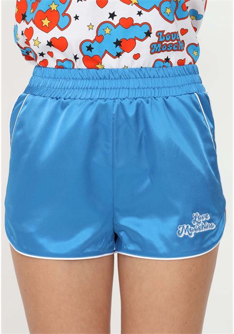 Shorts love moschino azzurro da donna con bordature a contrasto LOVE MOSCHINO | WO17701S3797Y14