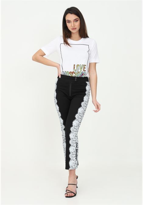 Black women's trousers by love moschino with embroidery print on the sides LOVE MOSCHINO | Pants | WPA7801S3710C74