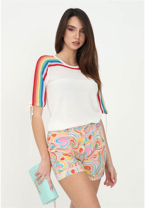 T-shirt da donna bianca con strisce colorate sulle maniche  LOVE MOSCHINO | WSF0510XA124A01