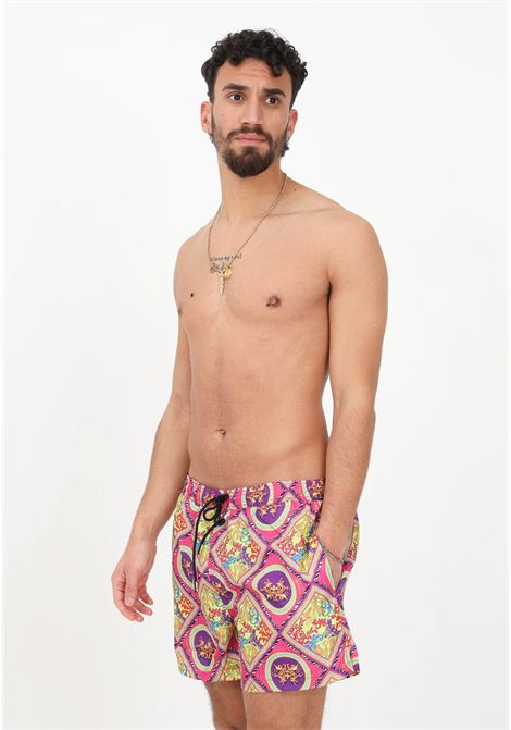 Fuchsia men's beach shorts in Opulent Geometric pattern 4GIVENESS | Beachwear | FGBM2651OPULENCE GEOMETRIC