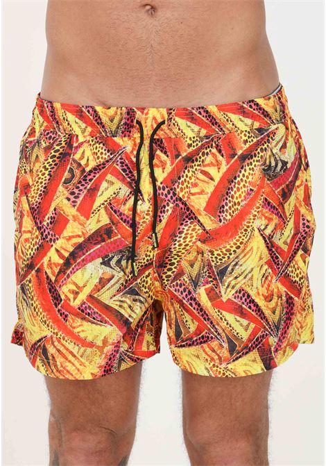 Orange men's beach shorts with Party Zebra pattern 4GIVENESS | Beachwear | FGBM2654PARTY ZEBRA