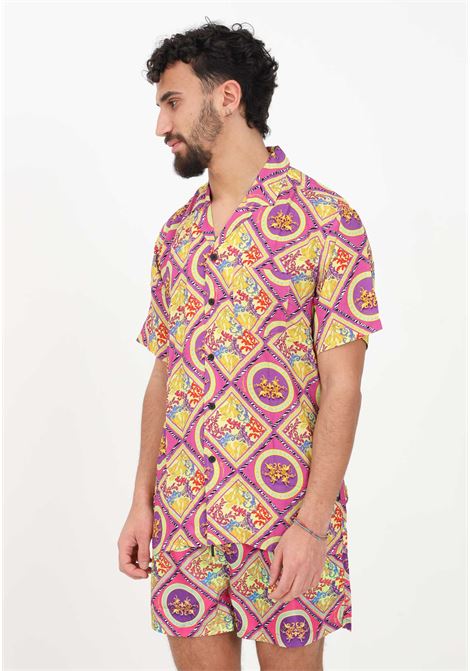 Fuchsia casual shirt for men with Opulent Geometric pattern 4GIVENESS | Shirt | FGCM2653OPULENCE GEOMETRIC