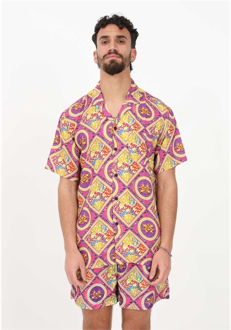 Fuchsia casual shirt for men with Opulent Geometric pattern 4GIVENESS | Shirt | FGCM2653OPULENCE GEOMETRIC