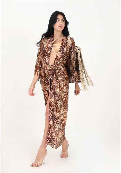 Kimono fuoriacqua beige da donna con fantasia Savage Benirras 4GIVENESS | Fuoriacqua | FGCW2455200