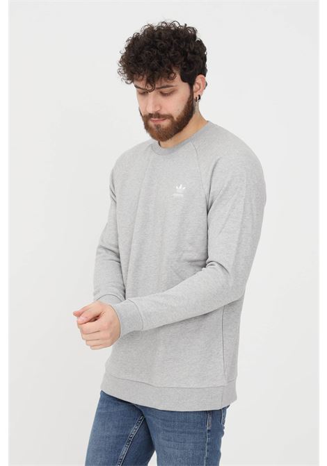Men's Gray Trefoil Essentials Crewneck Loungewear Sweatshirt ADIDAS | DV1642.