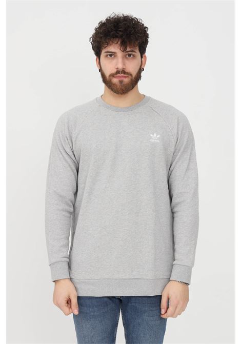 Men's Gray Trefoil Essentials Crewneck Loungewear Sweatshirt ADIDAS | DV1642.