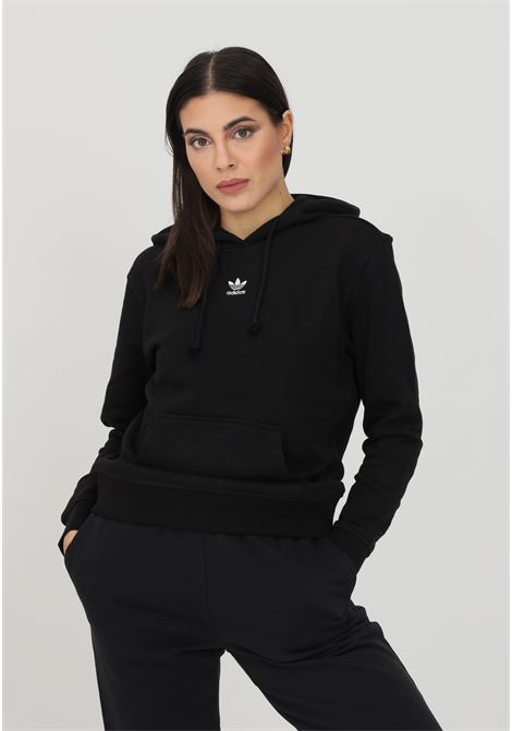 Black adicolor essentials hoodie for women with hood and front logo ADIDAS | H06619.