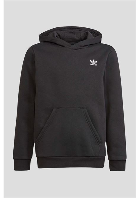 Black sweatshirt for boys and girls with hood and Trefoil embroidery ADIDAS | H32352.
