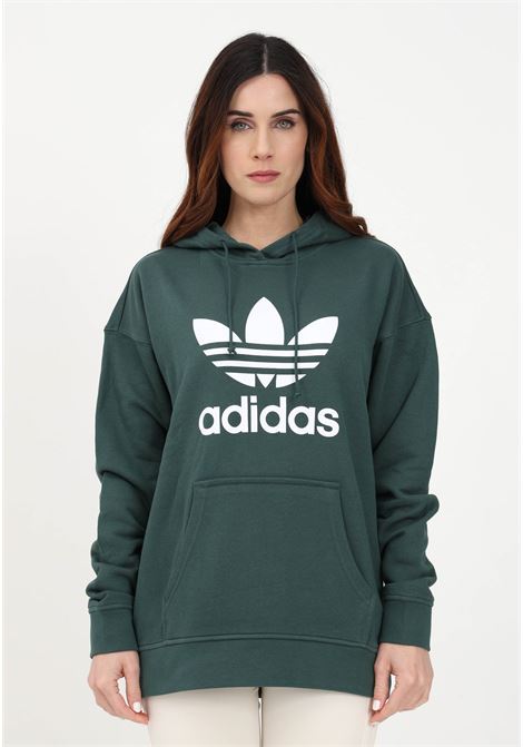 Green women's sweatshirt with hood and maxi logo print ADIDAS | HK9654.