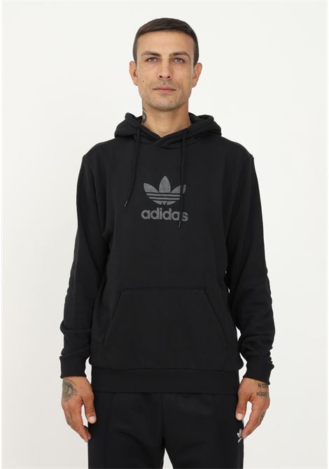 Premium street style black hoodie for men and women with trefoil series ADIDAS | HS8895.