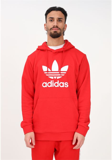 Red sweatshirt for men with hood and clover print ADIDAS | IA4882.